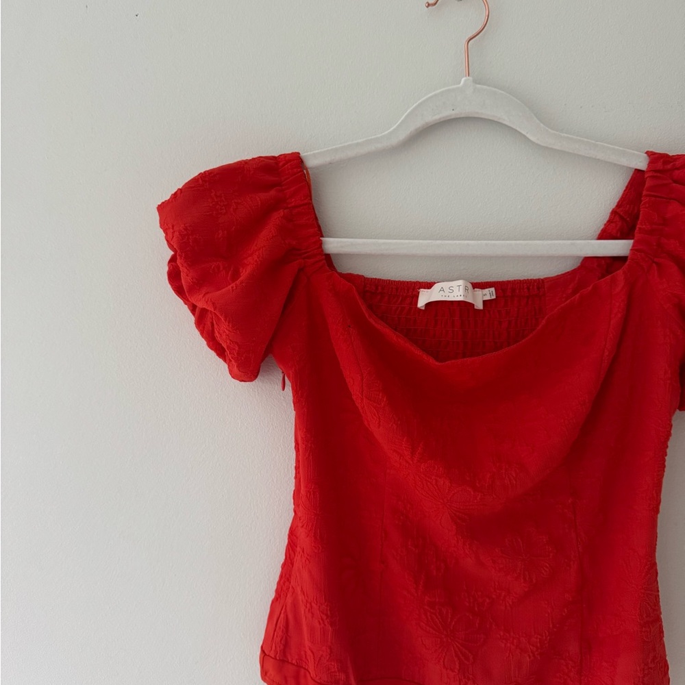Astr Red Ruffled Cap Sleeve Blouse